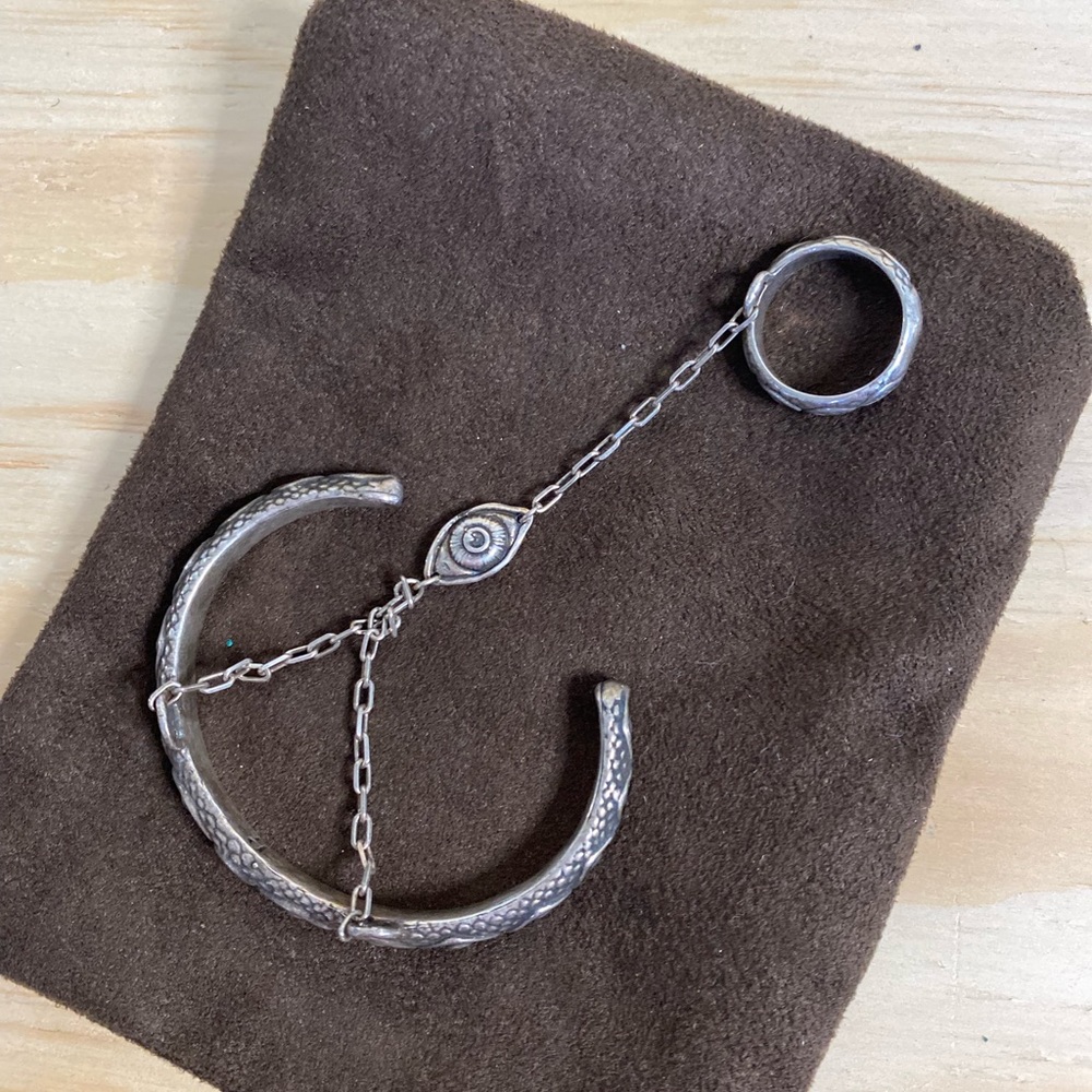 Silver Bracelet With Attached Ring - image 3